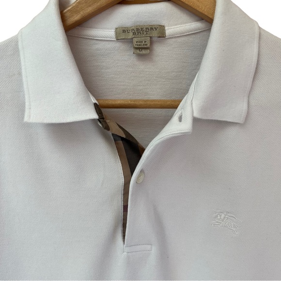 Burberry White Polo with 3 Button Plaid Placket Size - Picture 3 of 7